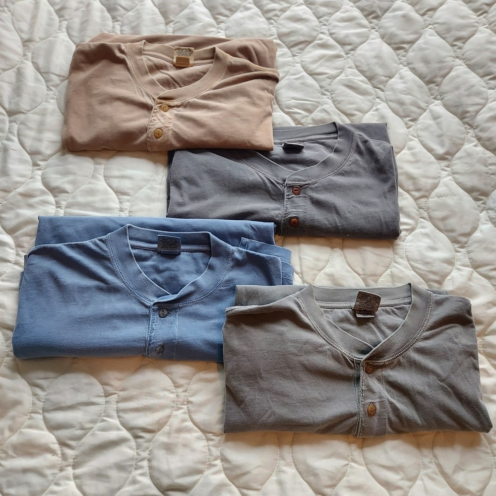Vintage Lot of 4 Cabelas Mens XL Henley Shirts Short Sleeve Cotton Pigment Dyed